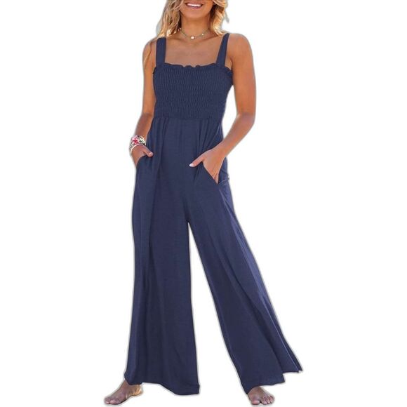 Women's Casual Loose Sleeveless Tank Jumpsuit Square Neck. Navy. Small. (87) - Picture 2 of 7